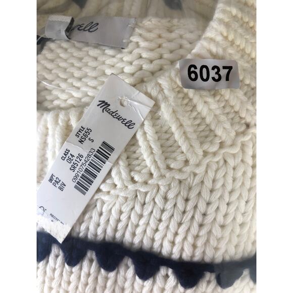 Madewell Textured Cotton Crewneck Sweater Stripe White Blue NWT S - Picture 8 of 8